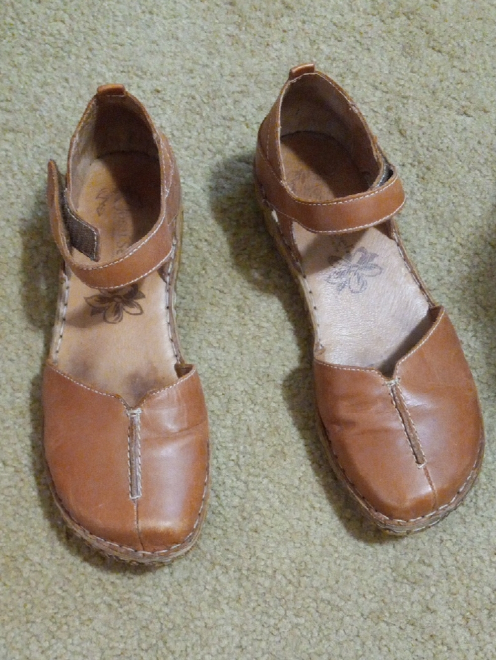 Josef Seibef Cognac Leather Mary Jane Flats Size 41 (10-10.5) US
